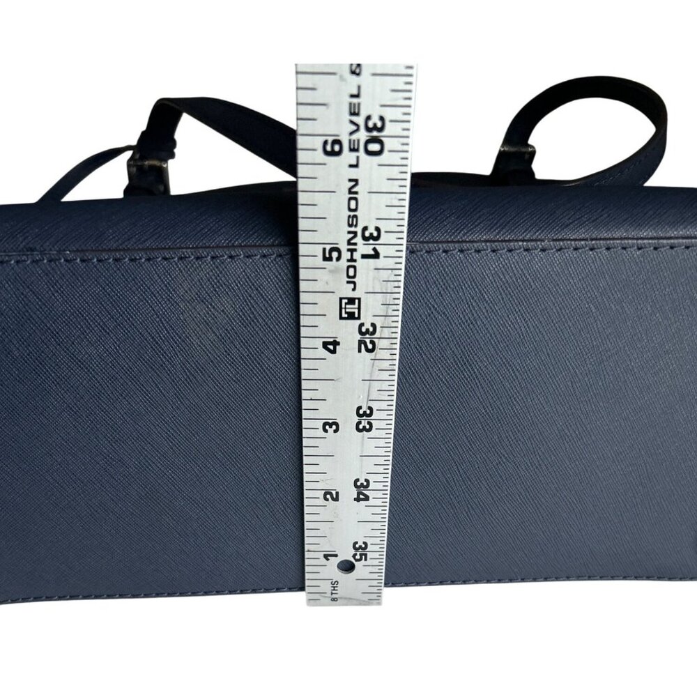 Michael Kors Navy Leather Tote Handbag With Silver MK Charm & Zipper Closure - Picture 13 of 14